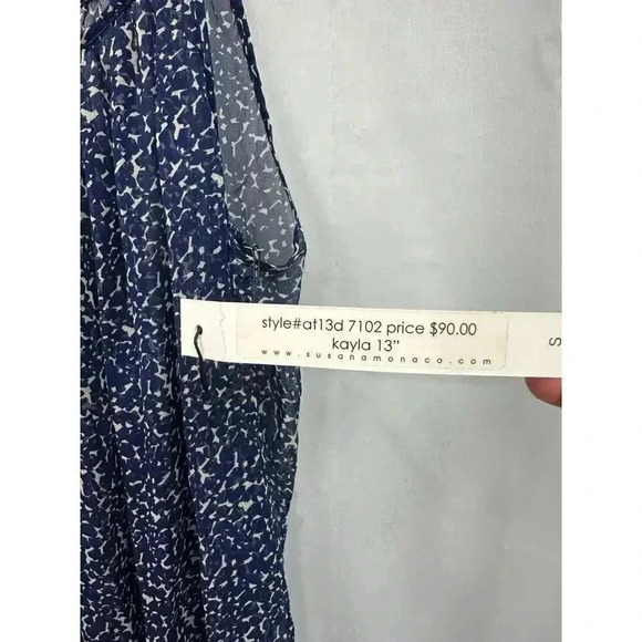 NWT Susana Monaco Blue & White Small Fit & Flare Tank Top Sheer Flowy - Picture 6 of 9